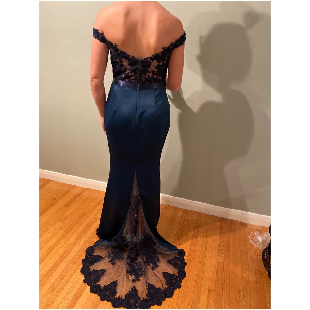 Navy Lace Formal Gown Bridesmaids Prom - Ashley & Justin